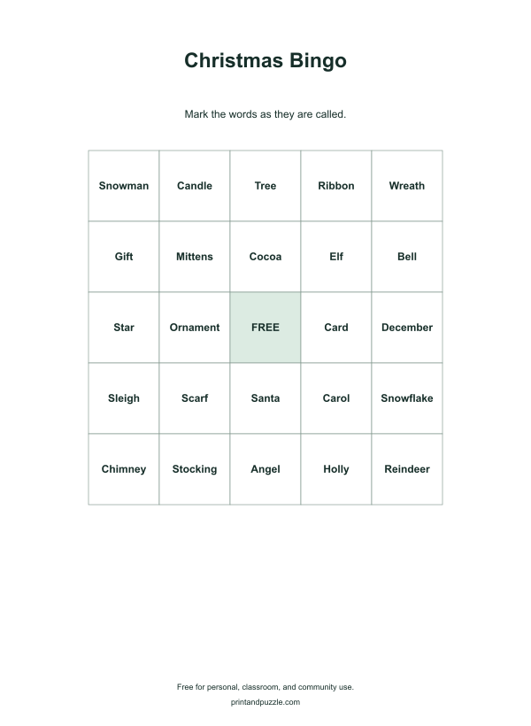 Christmas bingo cards printable worksheet preview