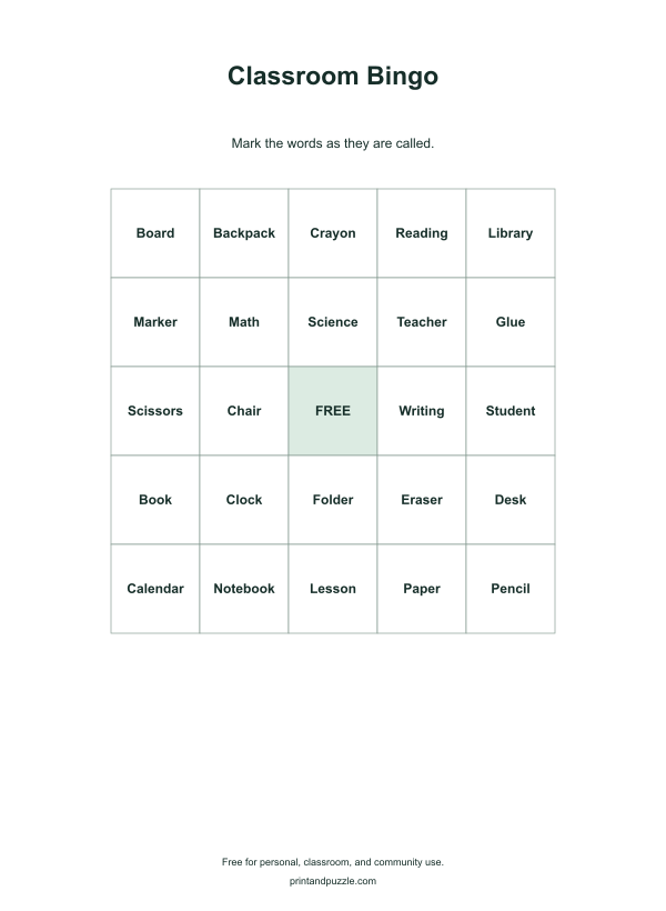 Classroom bingo cards printable worksheet preview
