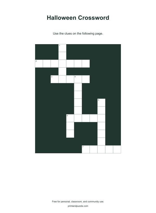 Halloween crosswords printable preview