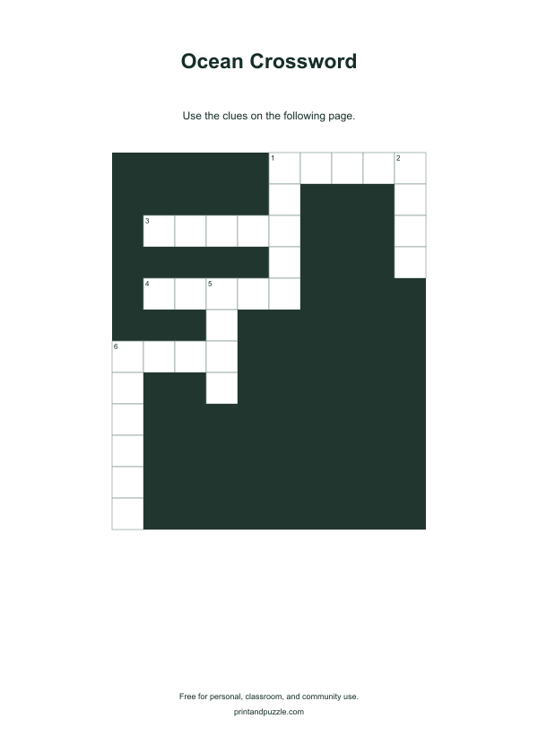 Ocean crosswords printable preview