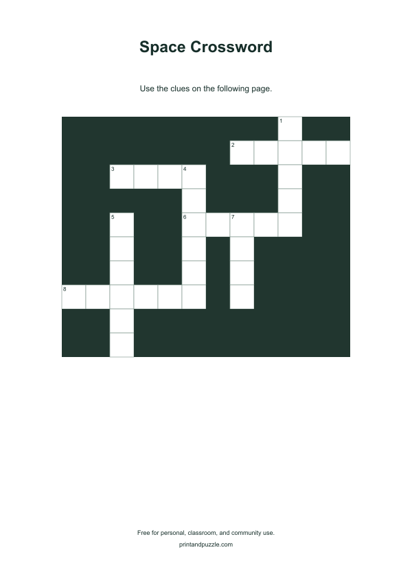 Space crosswords printable preview