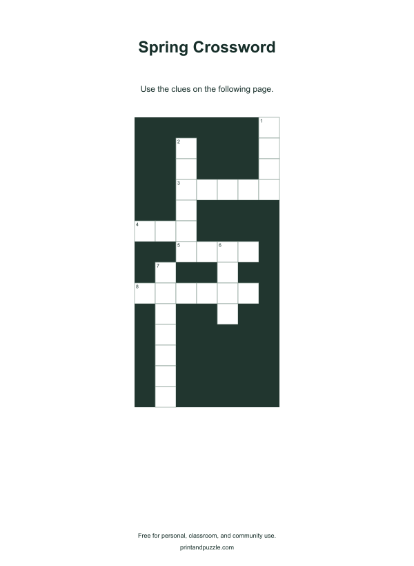 Spring crosswords printable preview