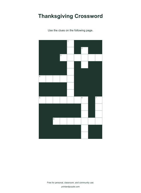 Thanksgiving crosswords printable preview