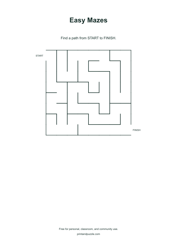 Easy Mazes mazes printable worksheet preview