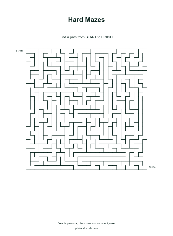 Hard Mazes mazes printable worksheet preview