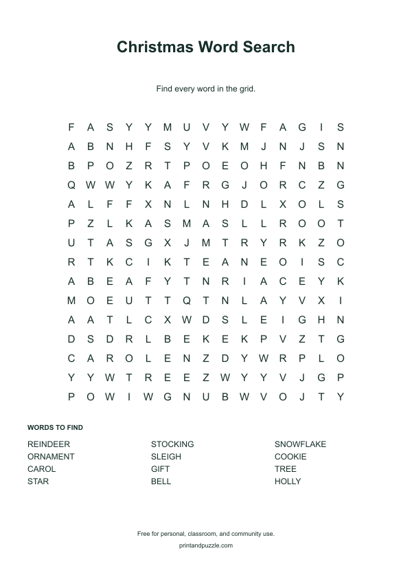 Christmas word searches printable worksheet preview