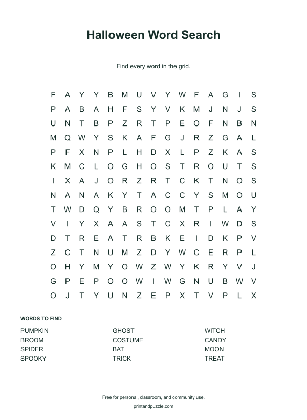Halloween word searches printable worksheet preview